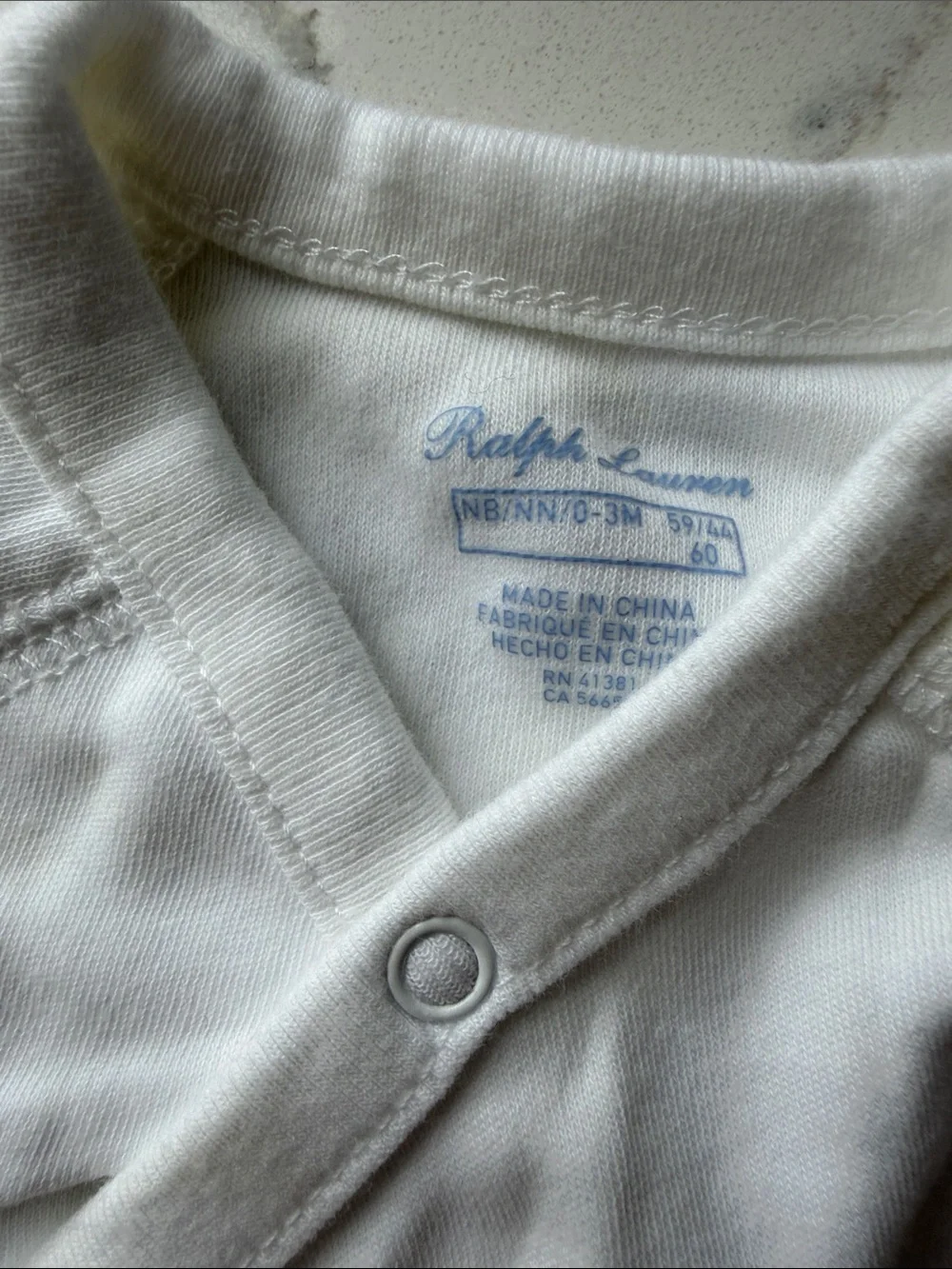 Ralph Lauren White Baby Romper with Light Blue Print